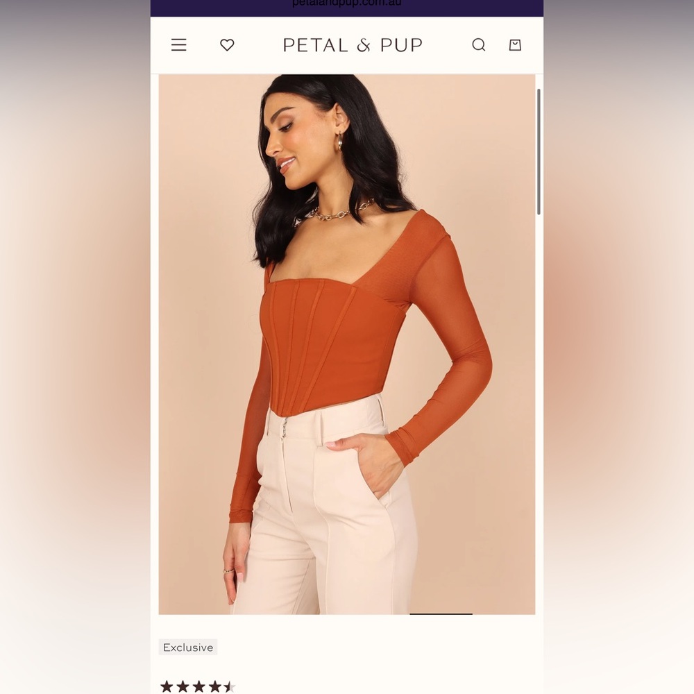 NWT Petal and Pup Elidy Long Sleeve Mesh Corset Top Size L - Cinnamon